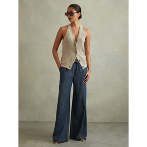 REISS Carter Denim Look Wide Leg Trousers